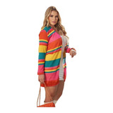 Kimono Cardigan Casaco Blusa  Fabi Colorido Rainbow Neon