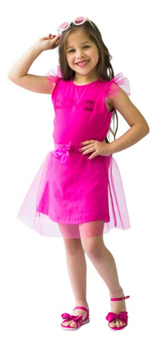 Conjunto Curto Verão Feminino Infantil Tule Pink Shorts Saia