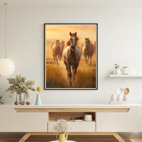 Quadro Decorativo Grande Luxo Sala Cavalos Selvagens 90x60cm