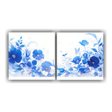 120x60cm Cuadro Tela Canvas Atmosfera Neonoir Azul Flores