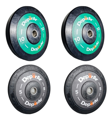 Disco Bumper Set X 30kg 50 Mm Olimpico Cross Fitness Deporar