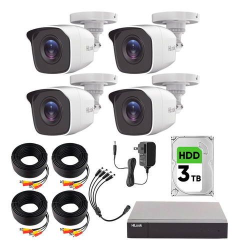 Hilook Kit De Camaras De Seguridad Exterior Metalicas Video Vigilancia Modelo Hl24lq-plus+3tb Turbohd 1080p + 3tb Disco Duro Cctv 4 Cámaras Bala De 2mp