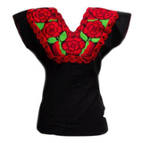 Blusa Artesanal Mexicana Bordada Con Rosas Chiapas Mediana