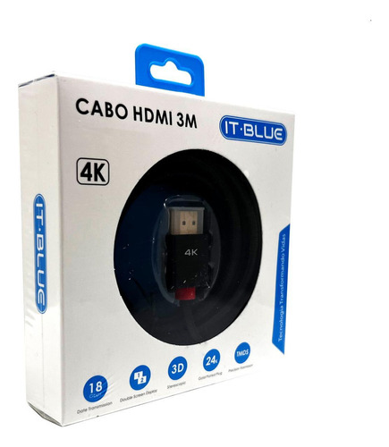 Cabo Hdmi 3 Metros 2.0 Revestido Fio De Som E Imagem 4k