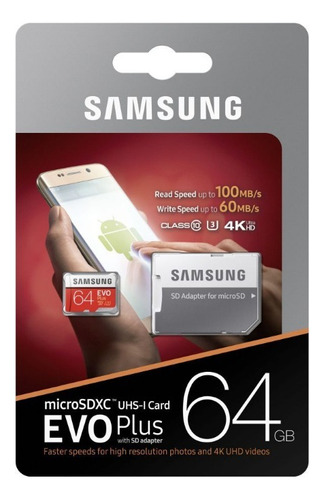 Cartão Samsung Micro Sd Evo 64gb 100mb/s Uhs-i U3 Lacrado