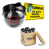 Kit 5 Câmeras Dome Falsa Com Led A Pilha Sem Fio + 5 Placas