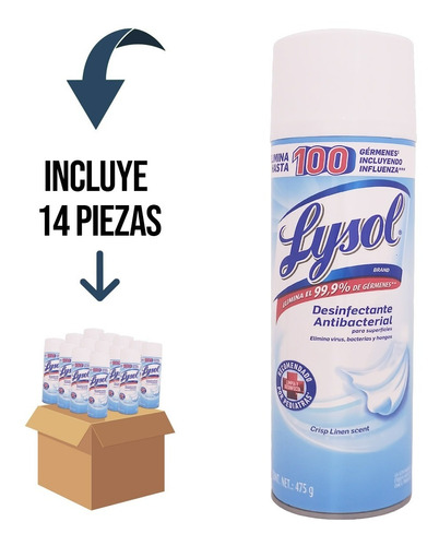 14 Pz - Lysol Desinfectante Antibacterial Crisp Linen 475 G