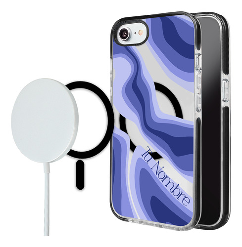 Funda Para iPhone Magsafe Para Mujer Nombre Curvas Azules