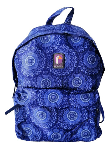 Mochila Escolar Goose Moraine Mandala Azul, Plumas Ocre. 