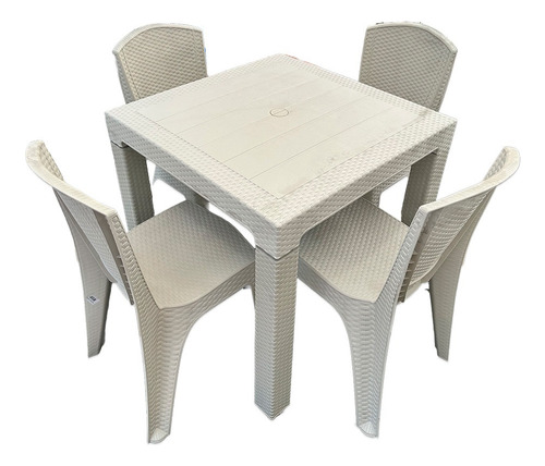 Set Mesa Alta Y Sillas Simil Rattan Resistente Exterior 