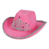 Gorro Sombrero Cowboy Rosa Con Corona Brillos Y Lentejuelas