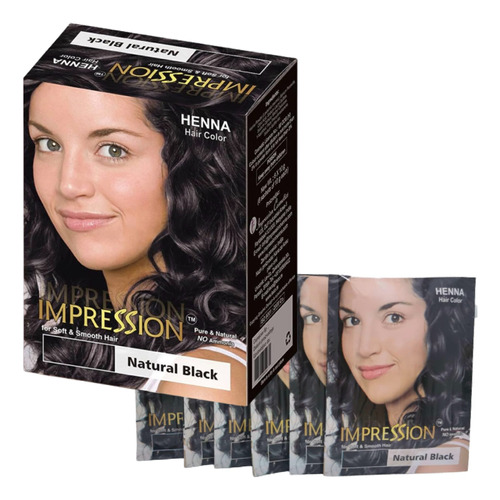 Henna Para Cabello Tinte Sin Amoniaco Color Negro (6 Sobres)