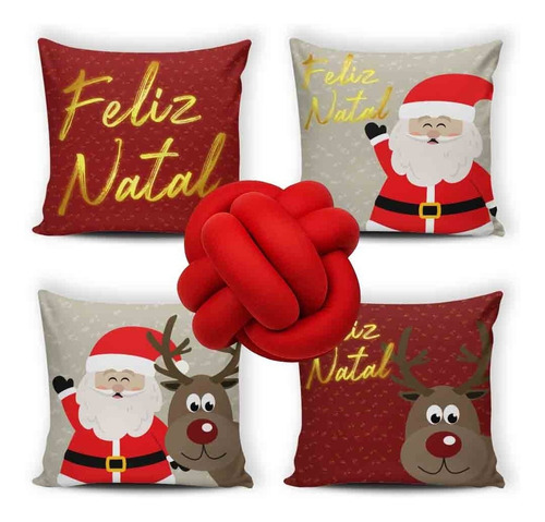 Kit 4 Capas Almofadas Cheia Decoração Natal+1 Nó Escandinavo