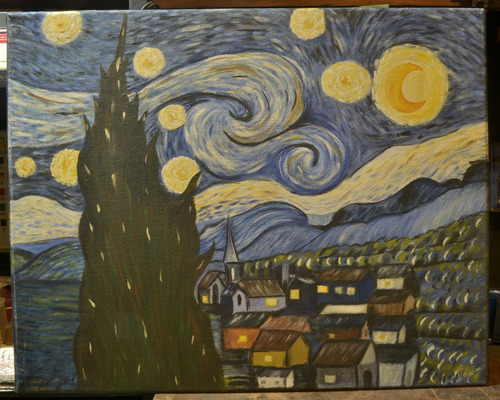 Cuadro  La Noche Estrellada  Pintado A Mano 40x50