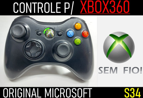 Controle Xbox360 Original Microsoft Somente Sem Fio! - S34
