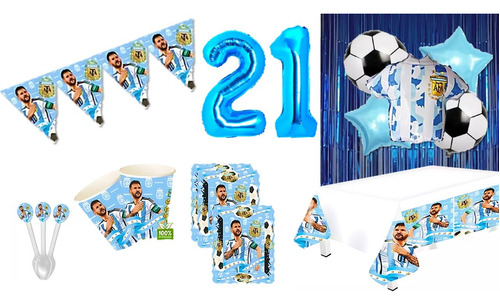 Kit Decoracion Messi Futbol Argentina X10 +bouquet + Numero