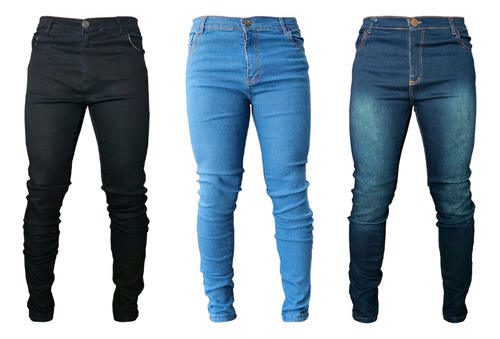 Jean Chupin Azul X3 Hombre Elastizado Maxima Calidad