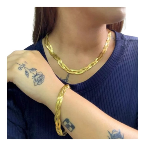 Colar Gargantilha Feminina Chocker Folheada Ouro E Pulseira