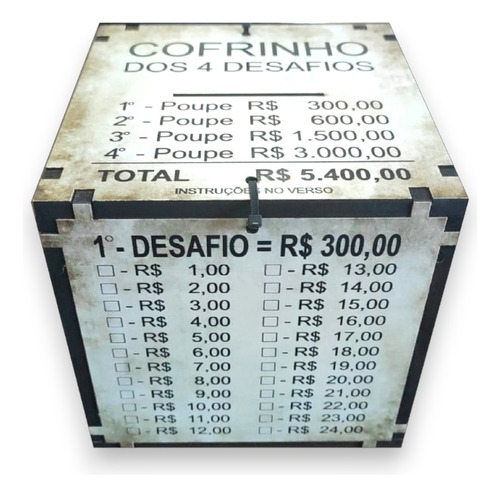 Cofre Mdf 6mm Adesivado 4 Desafios 52 Semanas 