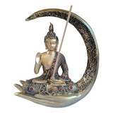 Estatua Buda Tibetano 26cm Lua Dourada + 8 Incensos Vareta