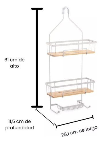 Organizador De Ducha Baño Doble Estante Hierro Negro Bamboo