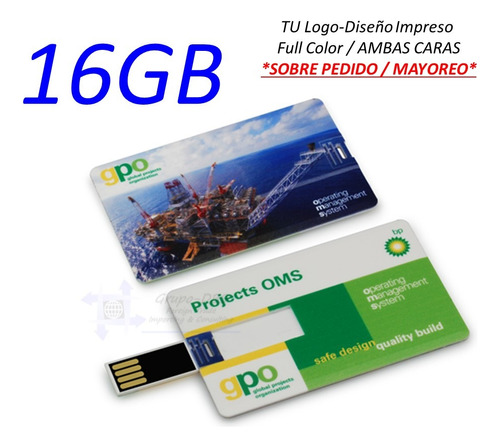 Tarjeta D Presentacion Memoria Usb 16gb Promocional Tu Logo Impreso Full Color Calidad Fotografia / Sobre Pedido Mayore