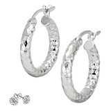 Aretes Arracada Diamantada 17mm Diametro Brillante Plata 925