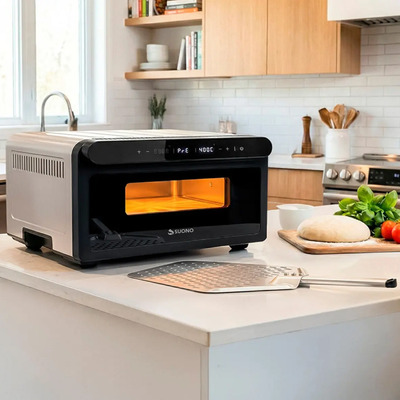 Horno Airfryer Eléctrico Pizzero Suono Horno con Freidora de Aire Nápoli Air Pizza A La Piedra Con Recetario 32cm Color Negro | Envío gratis