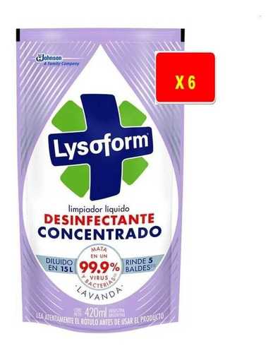 Limpiador Liquido Lysoform Concentrado Lavanda 420ml X 6 Uni