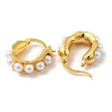 Aros Argollas Aretes  Baño Oro 18k Chunky Bote Perlas Damas