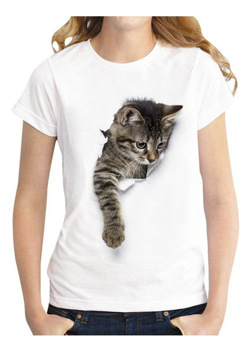 Alta Calidad Playera Casual Con Estampado De Gato 3d Para