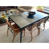 Mesa De Comedor Negra Fierro Con Vidrio Y Madera