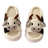 Pantuflas De Vaca Para Mujer Lino Suave Y Cómodo Silencioso