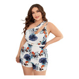 Mono Short Estampado Flores Hojas Tropical Casual Moda Curvy