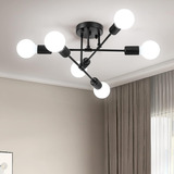 Candelabro Sputnik Moderno Soilsiu, Negro De 6 Luces Mid Cen