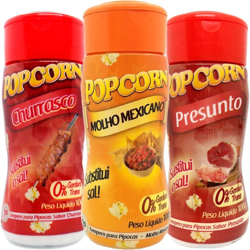 Kit 3 Tempero P/ Pipoca Churrasco, Presunto E Molho Mexicano