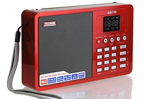 Rádio Gravador Tecsun Icr-110 Am/fm Stéreo Mp3 Vermelho