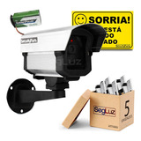 Kit 5 Câmeras Falsas Com Led A Pilha Sem Fio + 5 Placas