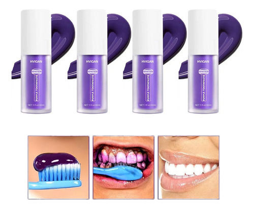 4 Peças De Branqueador De Dentes Roxo, Creme Smile-ease