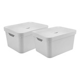 Kit 2 Caixa Organiz Cube 32l C/ Tampa 46x36x24,5cm Branco