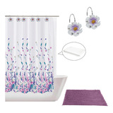 Combo Cortina De Baño Moderna Diseño Tela Estampada