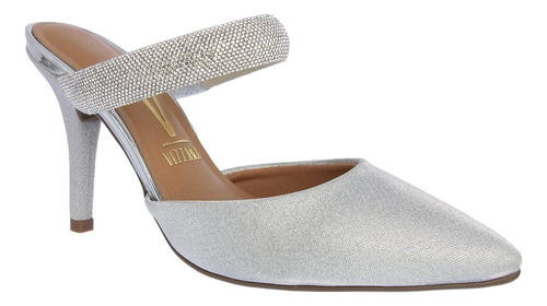 Mule Vizzano Salto Fino Tira Pedraria Glitter Prata