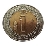 Moneda Espejo/proof 1 Peso Mexicano Bimetálica Año 2007.
