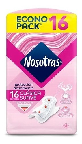 Toallitas Femeninas Nosotras Clásica Alas 6 Pack De 16 U C/u