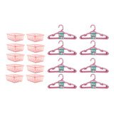 Kit 10 Cestos Organizador Pequeno Rosa + 40 Cabides Infantil