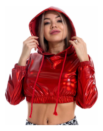 Sudaderas Con Capucha Holográficas Para Mujer, Manga Larga,