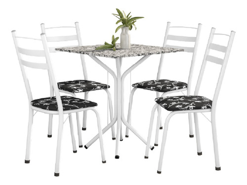 Conjunto De Mesa Thais 0,70m Com 4 Cadeiras Granito/branco Cor Da Tampa Branco