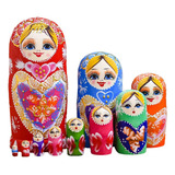Pack Of 10 Girl Style Wooden Russian Dolls For