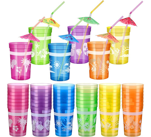 100 Vasos De Plásstico Hawaianos Luau De 12 Onza Para Fiesta