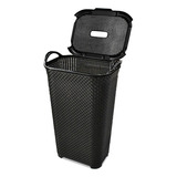 Cesto Rattan Grande 50 Litros Com Tampa Basculada Preto 2566